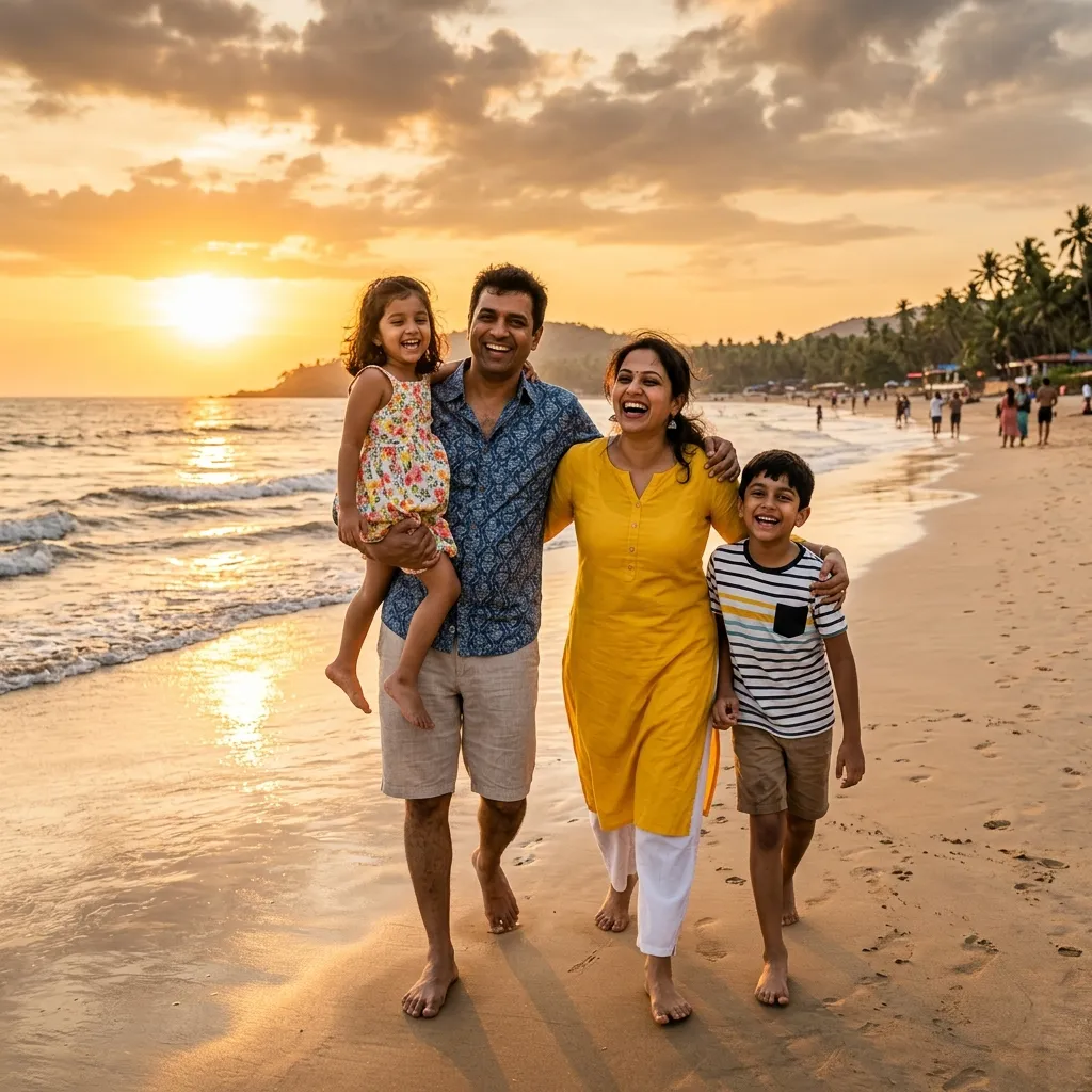Patel Family enjoying beach sunset in Goa